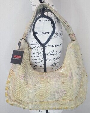 Vtg Rare Hobo International Snake Print Pastel Rainbow Hobo Leather Shoulderbag